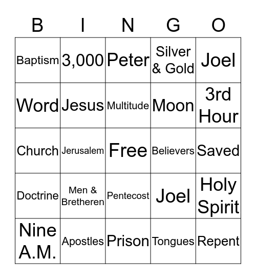 Acts Bible Bingo Card