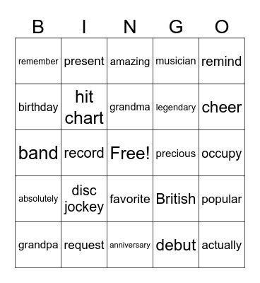 Lesson 2 Bingo Card