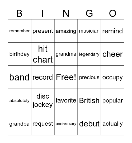Lesson 2 Bingo Card