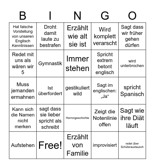 Frau Beckers Bingo Card