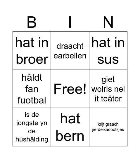 Yn 'e kunde komme Bingo Card