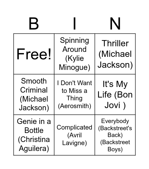 Pop Culture Bingo Card