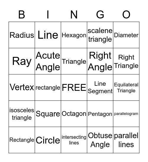 Geometry Bingo Card