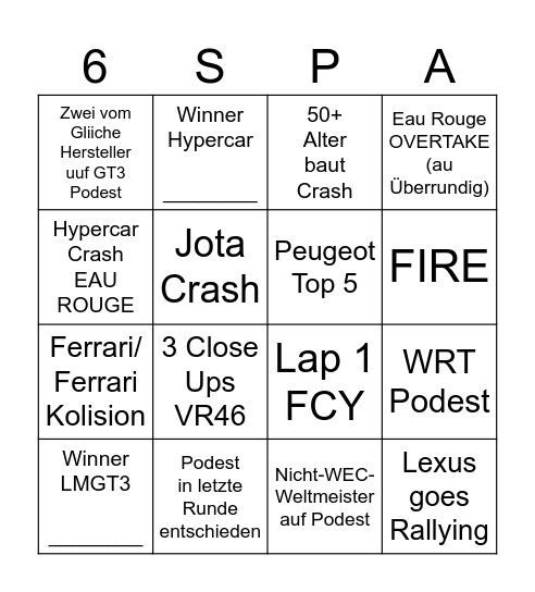 2024 6h Spa Francorchamps #2 Bingo Card