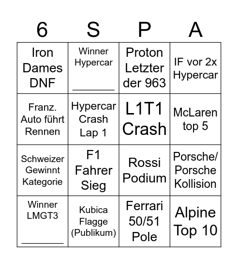 2024 6h Spa Francorchamps #3 Bingo Card