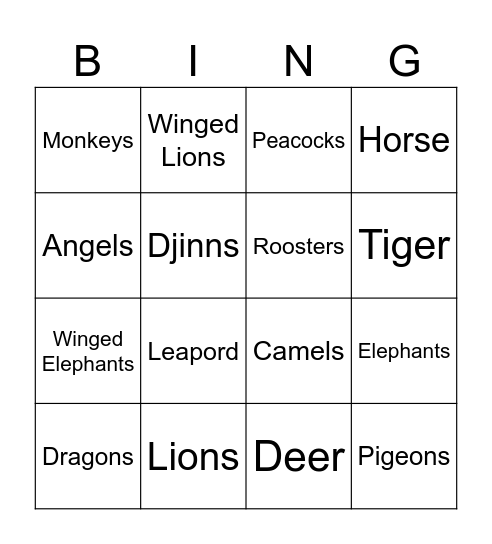 Creatures Of The Fort Bingo Card