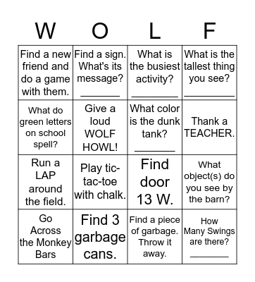 Woodland CARNIVAL BINGO Card