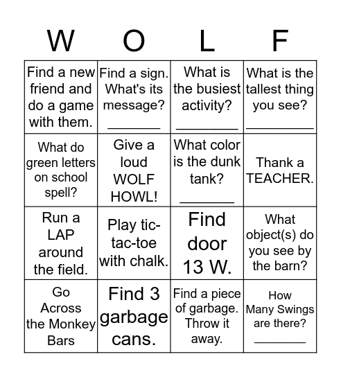 Woodland CARNIVAL BINGO Card