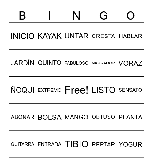VOCABULARIO Bingo Card