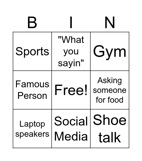 Monday Arvo Bingo Card