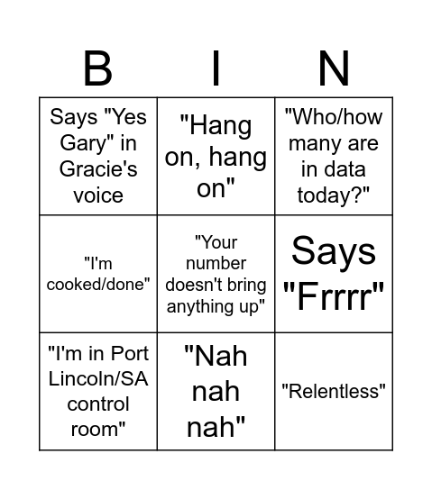 Gary Bingo Card