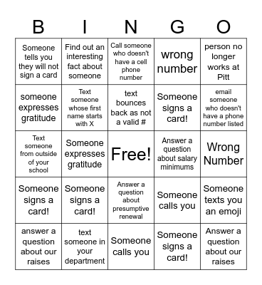 Text Bank Bingo Card