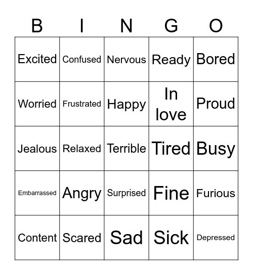Emotions-English Bingo Card