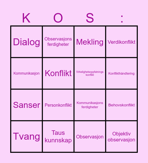 Observasjons ferdigheter og konflikthåndtering Bingo Card