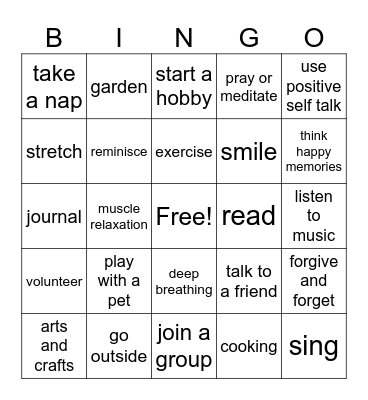 Coping skills Bingo Card