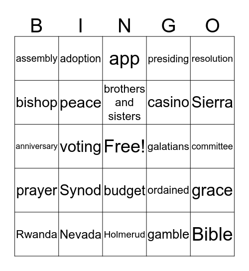 2016 Sierra Pacific Synod Assembly Bingo Card