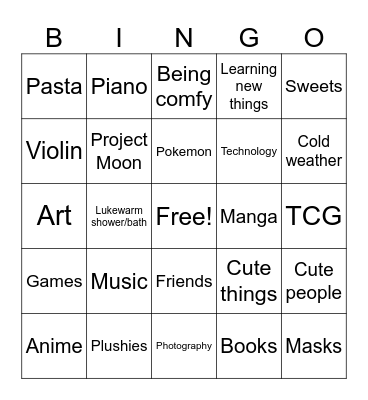 how many interestes/likes do you share with Arucato !! Bingo Card