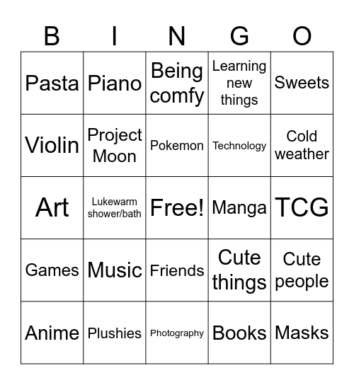 how many interestes/likes do you share with Arucato !! Bingo Card