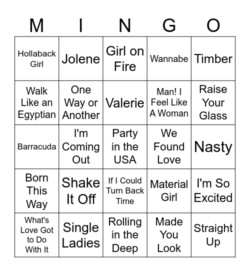 Female Artists Bingo Card
