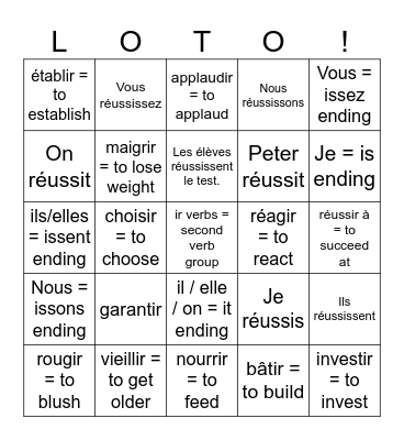 SECOND verb group verbs - ir verbs Bingo Card