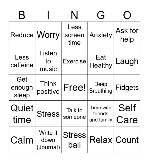 Stress & Anxiety Bingo Card