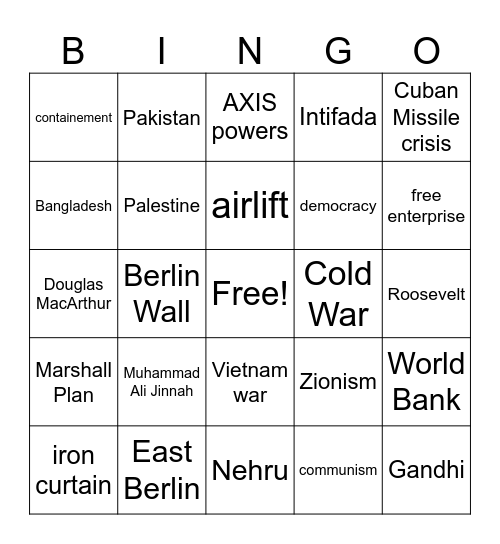 Cold War and New Nations Bingo Card