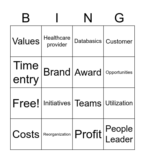 Townhall Bingo Card