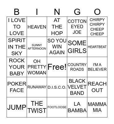 ROCK AND ROLL BINGO K5 Bingo Card