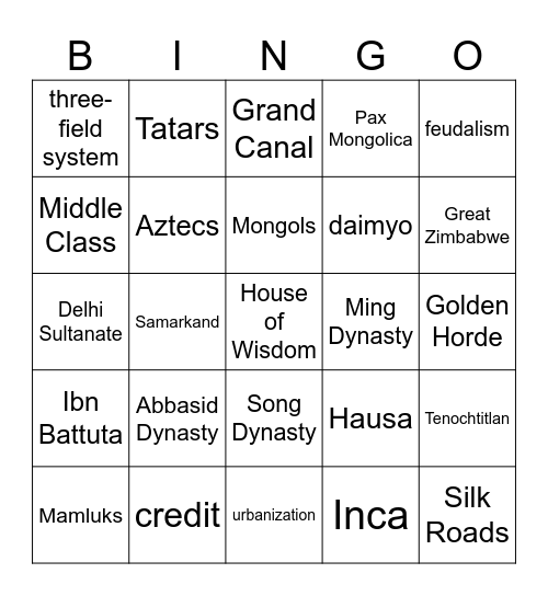 AP World History Yearly Review #3House Bingo Card