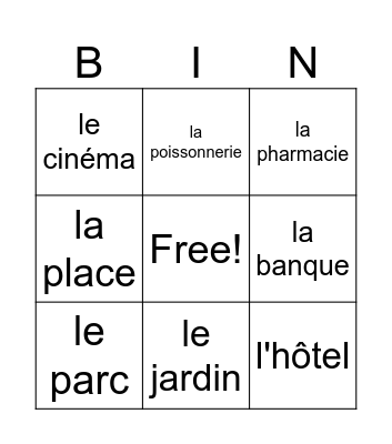 ENDROITS DE LA VILLE Bingo Card