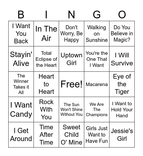 Music Bingo Card