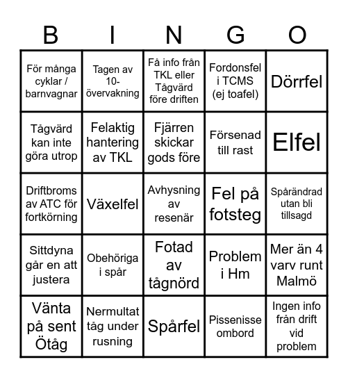 Järnvägsbingo Card