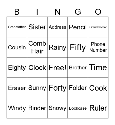 Untitled Bingo Card