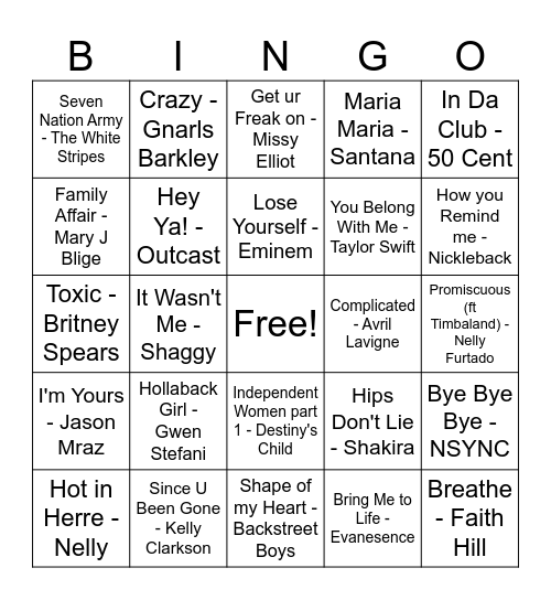 2000s hits! Bingo Card