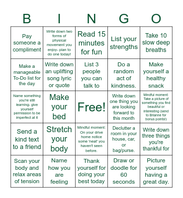 May is Mental Health Month Bingo Card