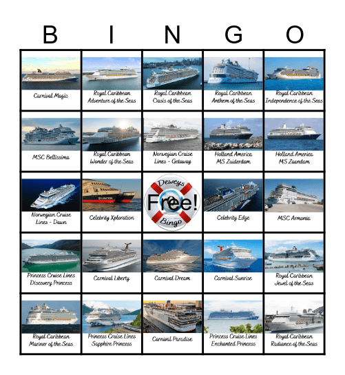 CRUISE SHIP (PICS) BINGO Card