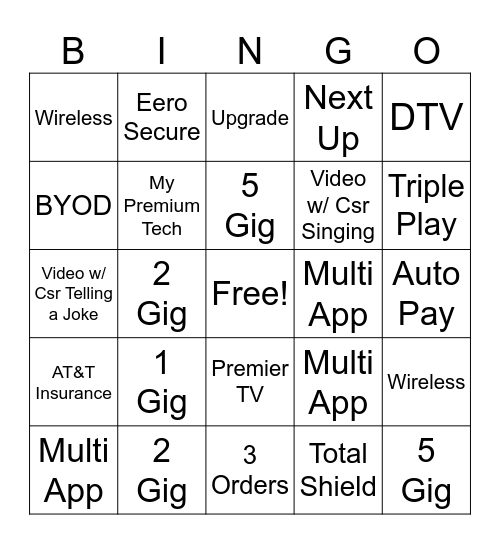 CT Team Bingo Card