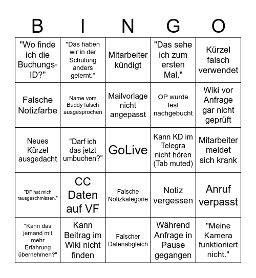 GoLive Bingo Card