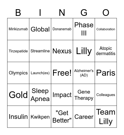 Team Lilly Check-In Bingo Card