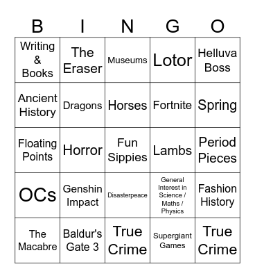 How Many Interests/Likes Do You Share With _____ Bingo Card