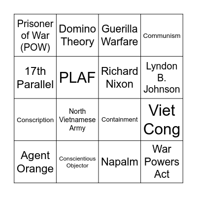 War in Vietnam Bingo Card