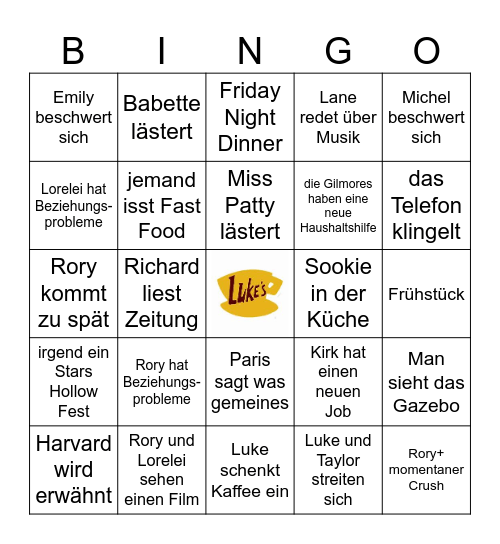 Gilmore Girls Shot Bingo - auf Maj Bingo Card