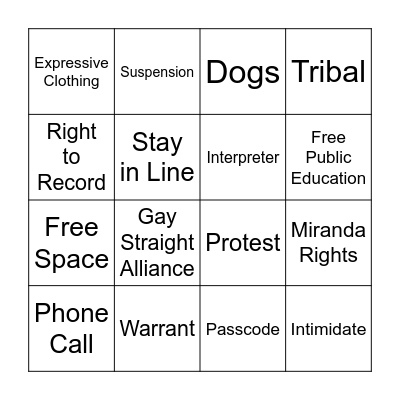 "Know Your Rights" Bingo Card