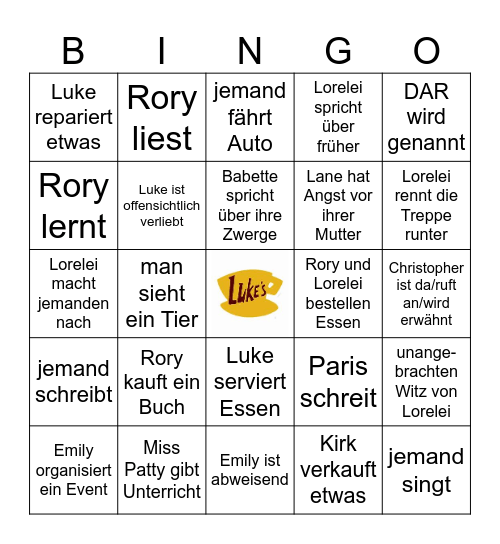 Gilmore Girls Shot Bingo Card