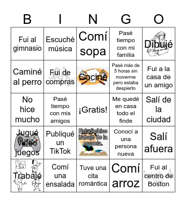 ¿Qué hiciste durante el fin de semana? Bingo Card