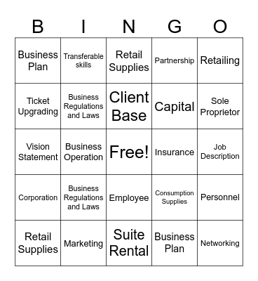 Business Skills Bingo Card