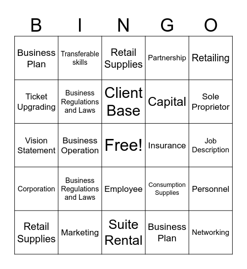 Business Skills Bingo Card