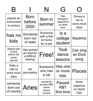 Staff Bingo Card