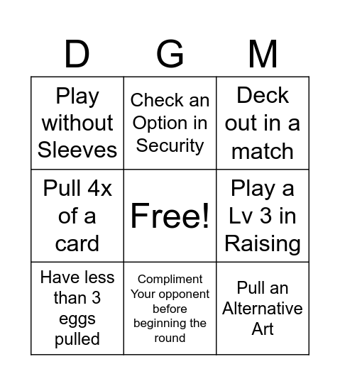 BT16 Beginning Observer Prerelease Bingo Card