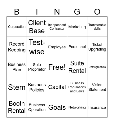 Business Skills Bingo Card